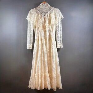 Vintage Jessica McClintock Lace Prairie Cottage Dress Cream Lace Victorian sz 7